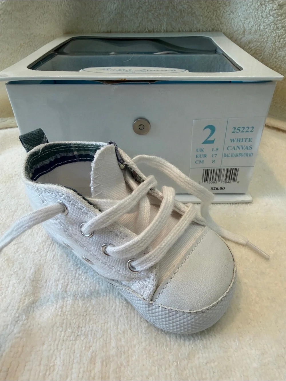 White Canvas Kids Lace-Up Sneaker - Size 2